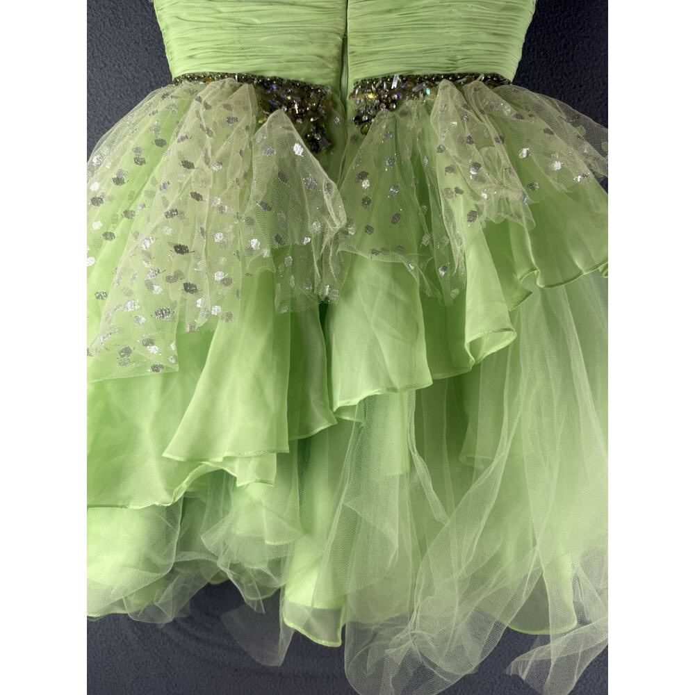 Sherri Hill Prom Dress Size4 Green Rhinestone Tulle Mini Tinkerbell - Picture 10 of 10